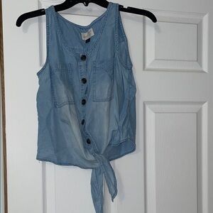 Universal Thread Denim Blue Tie-Front Tank Top